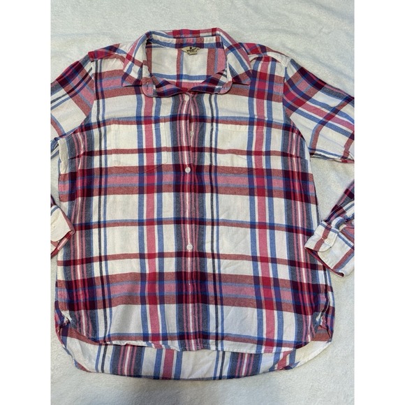 Woolrich Tops - Woolrich‎ Women L Flannel Shirt Red Blue White Plaid Cotton Long Sleeve HLT0669S